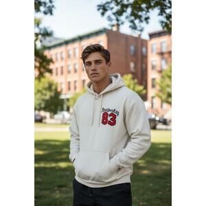 H&M New York City 83 Hoodie | Cream Graphic Sweatshirt | Size M